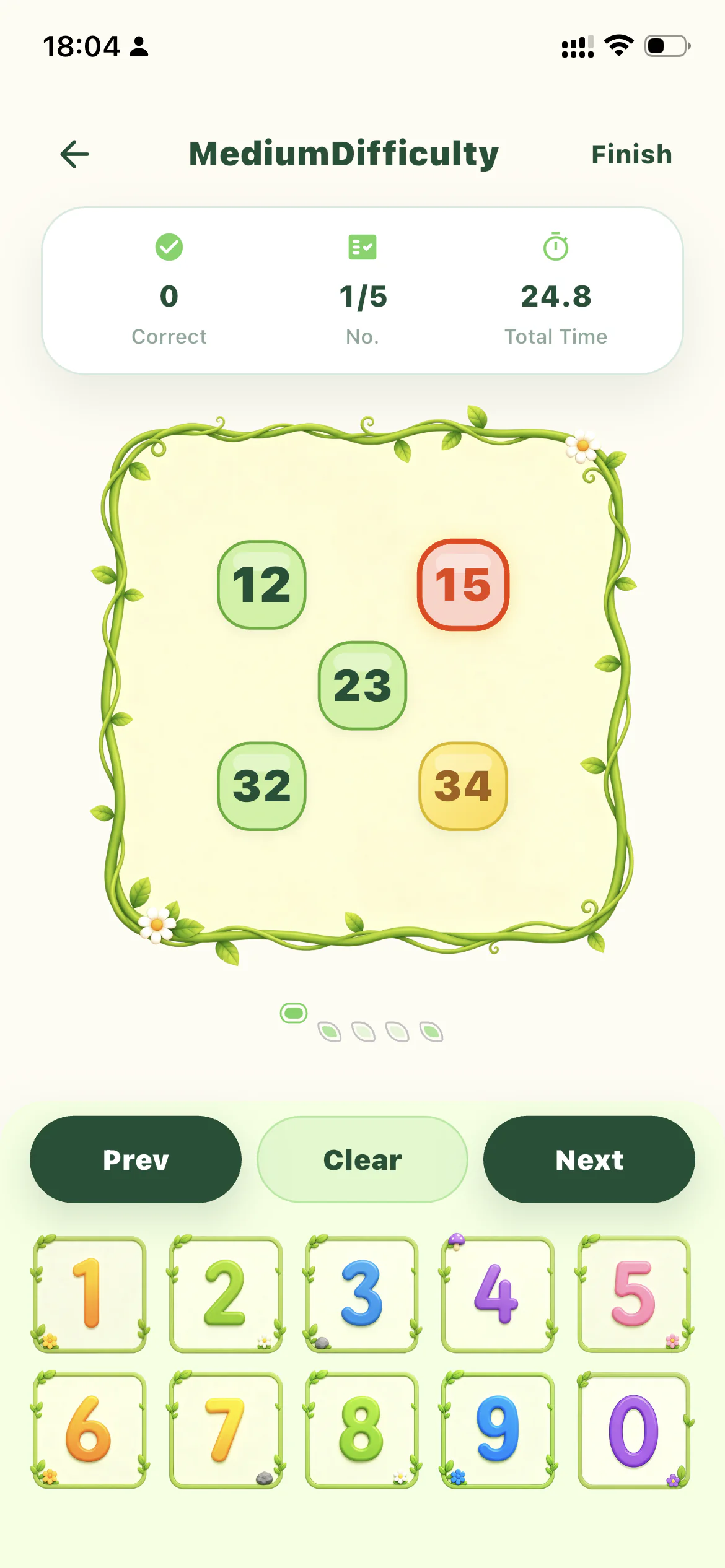 Hundreds Chart app practice screen showing randomized questions, immediate error feedback, and continuous practice
